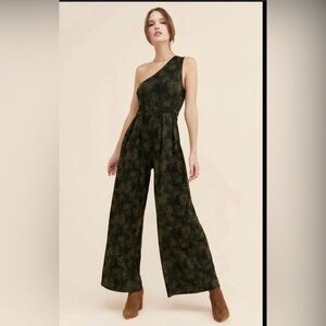 Free People Olive Green One-Shoulder Jumpsuit